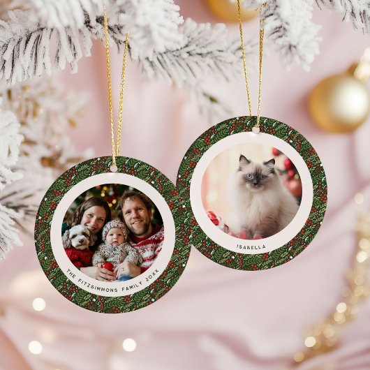 Modern Christmas Holly Foliage 2 Photos Keramisch Ornament