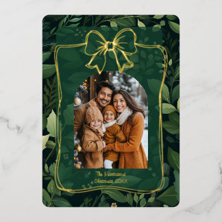 Modern Christmas Leaves Arch Photo Template Folie Feestdagenkaart