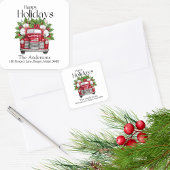 Modern Christmas  Red Truck Retouradres Vierkante Sticker