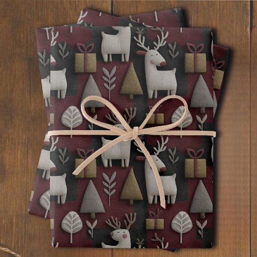 Modern Christmas Reindeer Red And Gold Pattern Inpakpapier Vel