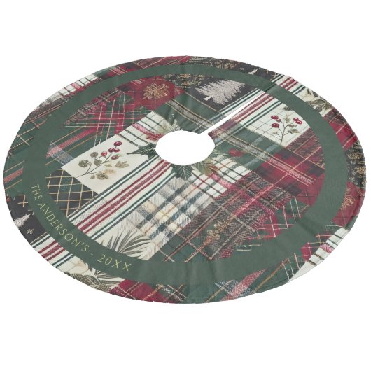 Modern Christmas Rustic Plaid Pattern Fleece Kerstboom Rok (Gekanteld)