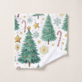 Modern Christmas trees red green gold bath towel (Gant de toilette)