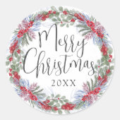 Modern Christmas Wreath Retouradres Ronde Sticker (Voorkant)
