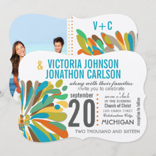 Modern Chrysanthemum Coral Yellow Limoen Floral Kaart