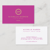 Modern Circle Monogram Initialen op Fuchsia Roze Visitekaartje (Voorkant / Achterkant)