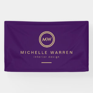 Modern Circle Monogram Initialen op Royal Paarse Spandoek