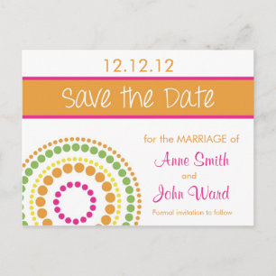 Modern Circles Save the Date - Roze & Sinaasappel Aankondigingskaart