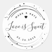 Modern Circular Love is Sweet Wedding Favor Ronde Sticker (Voorkant)