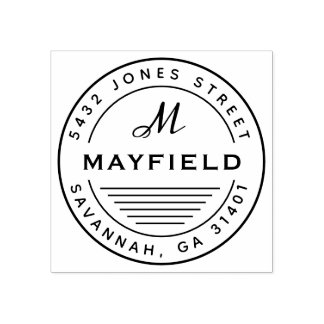 Modern Cirkel Monogram Rond Terugkeeradres Rubberstempel