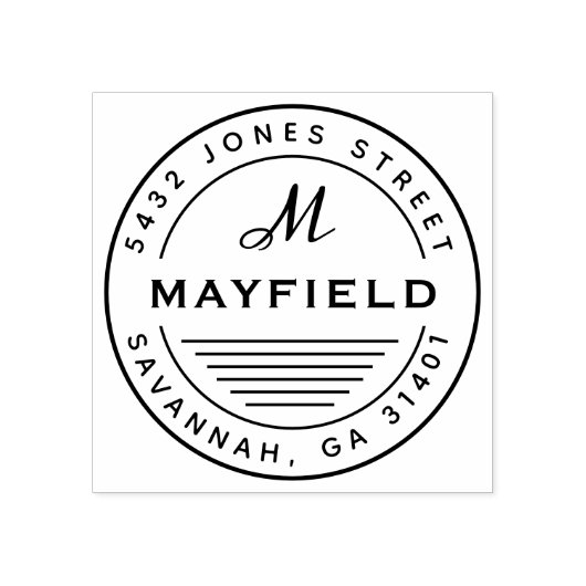 Modern Cirkel Monogram Rond Terugkeeradres Rubberstempel (Afrduk)