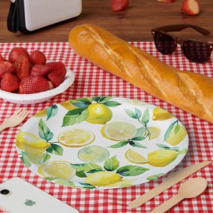 Modern citroenblauw bloemenscript vrijgezellenfees papieren bordje