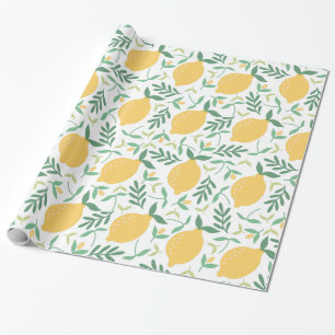Modern Citrus Geel Zomer Greenery Patroon Cadeaupapier