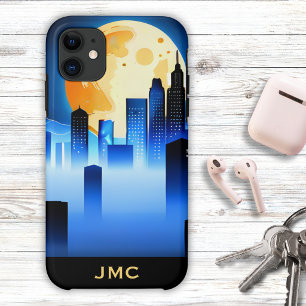 Modern City Skyline met Full Moon Signature iPhone 11 Hoesje