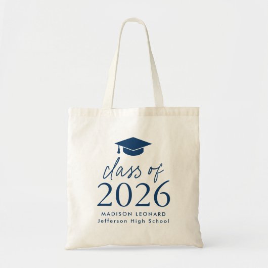 Modern Class of 2025 Navy Script Afstuderen Tote Bag (Voorkant)