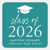 Modern Class of 2025 Script Blauwgroen Afstuderen Vierkante Sticker (Voorkant)
