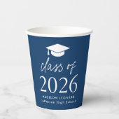 Modern Class of 2025 Script Navy Afstuderen Papieren Bekers (Voorkant)