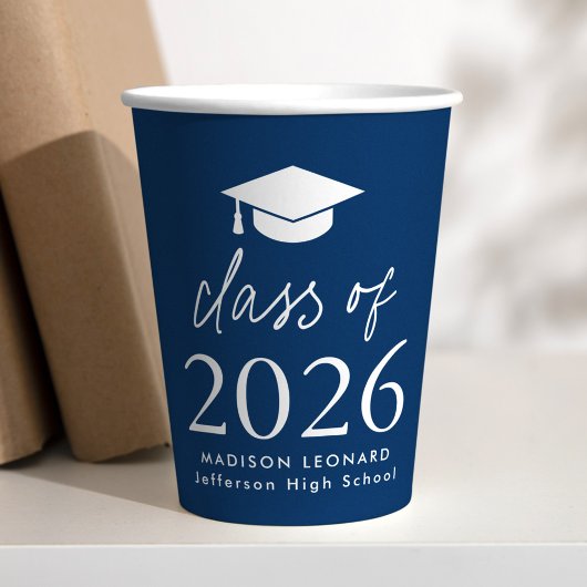 Modern Class of 2025 Script Navy Afstuderen Papieren Bekers