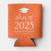 Modern Class of 2025 Script Oranje Afstuderen Blikjeskoeler (Voorkant)