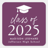 Modern Class of 2025 Script Paarse Afstuderen Vierkante Sticker (Voorkant)