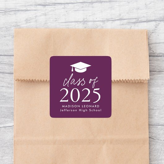 Modern Class of 2025 Script Paarse Afstuderen Vierkante Sticker