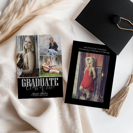 Modern Class of Add Four Photos Zwart Afstuderen Aankondiging