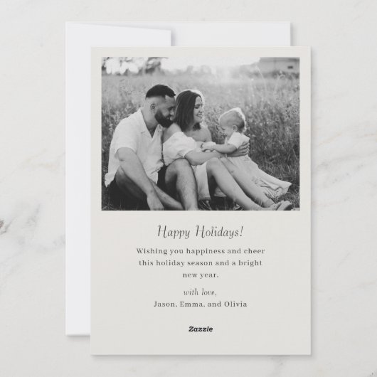 Modern Classic Beige Typography Two Sided Photo Feestdagenkaart (Achterkant)