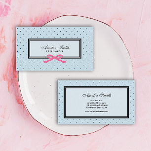 Modern Classic Black Blue Polka Dot Red Ribbon Visitekaartje