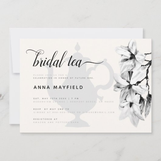 Modern Classic Black White Magnolia Bridal Tea Kaart (Voorkant)