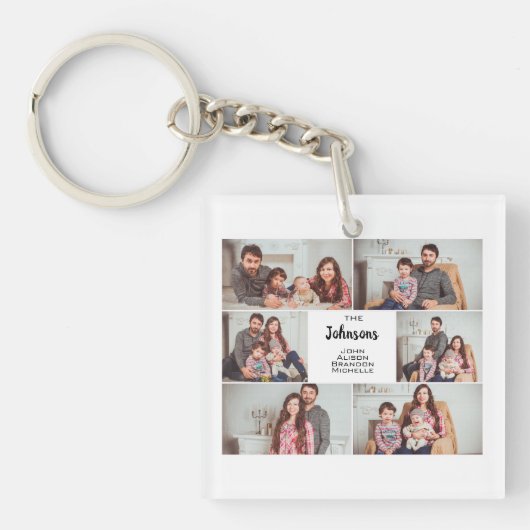 Modern Classic Custom 6 Familie Fotocollage Sleutelhanger (Voorkant)