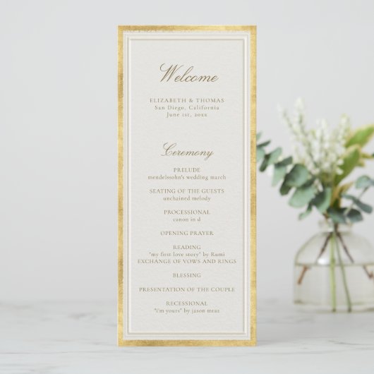 Modern Classic Ecru Gold Formal Wedding Program (Staand voorkant)
