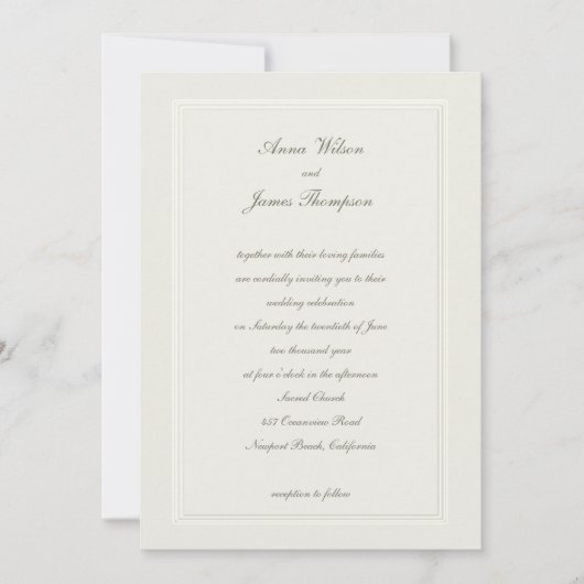 Modern Classic Elegant Lijst Ecru Formele bruiloft Kaart (Voorkant)