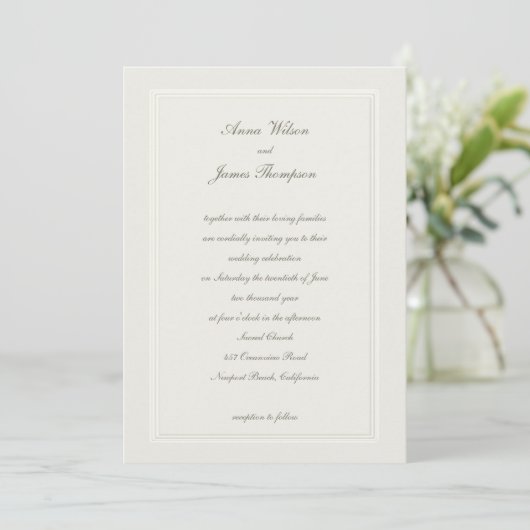 Modern Classic Elegant Lijst Ecru Formele bruiloft Kaart (Staand voorkant)