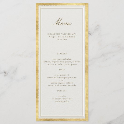 Modern Classic Elevated Gold Ecru Formal Wedding Menu (Voorkant)