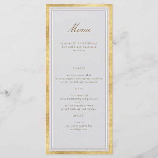 Modern Classic Elevated Gold Ivory Formal Wedding Menu (Voorkant)