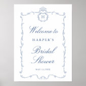 Modern Classic French Frame Wedding Dusty Blue Poster (Voorkant)