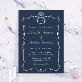 Modern Classic French Frame Wedding Navy Blue Kaart