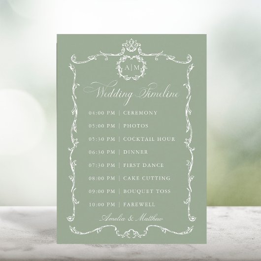Modern Classic French Sage Green Wedding Timeline Programma