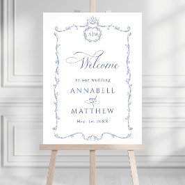 Modern Classic French Wedding Dusty Blue Welcome Poster