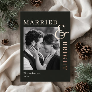 Modern Classic Gold Foil Married and Bright Folie Feestdagenkaart