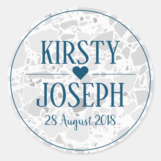 Modern Classic Gray Terrazzo Blue Wedding Sticker (Voorkant)