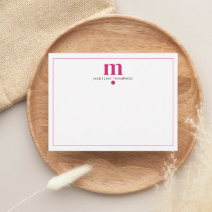 Modern Classic Magenta Dotted Monogram Typografie Notitiekaartje