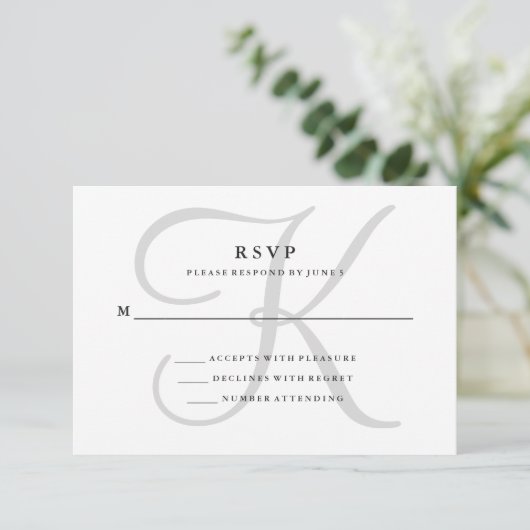 Modern Classic Monogram in Grijs RSVP (Staand voorkant)
