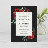 Modern Classic Rood Rose Zwart Bloemen Lijst Bruil Kaart (Staand voorkant)