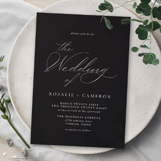 Modern Classic Script Moody Black Wedding Kaart