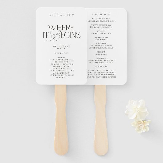 Modern Classic Wedding Ceremony Program Handwaaier (Voorkant en achterkant)