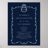 Modern Classic Wedding Ceremony Program Navy Blue Poster (Voorkant)
