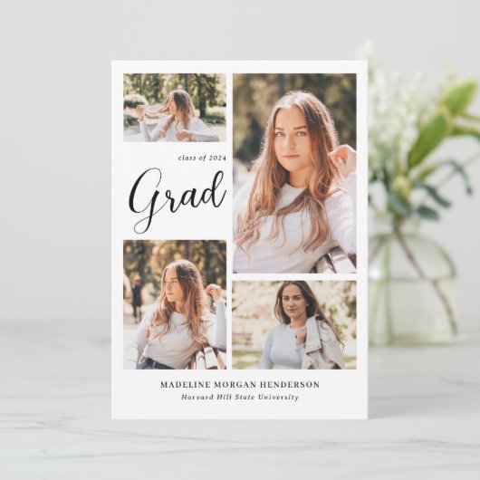 Modern Classy 5 Fotocollage Afstuderen Aankondiging (Staand voorkant)