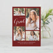 Modern Classy 5 Fotocollage Bourgondië Afstuderen Aankondiging (Staand voorkant)