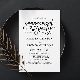 Modern Classy Black White Heart Engagement Party Kaart