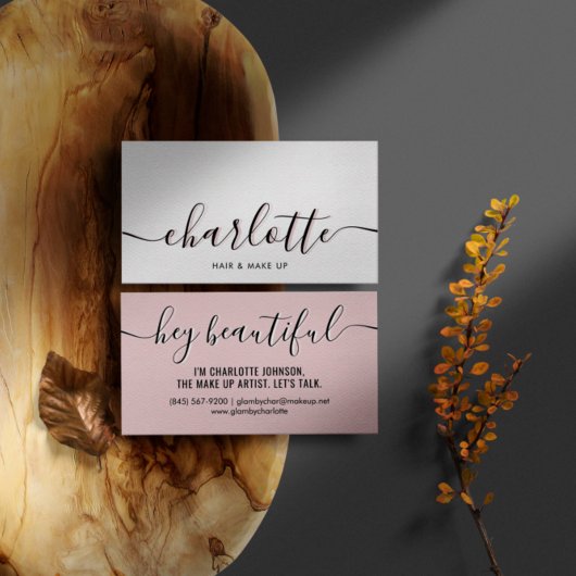 Modern Classy Bleek Roze Calligrafie Script Visitekaartje